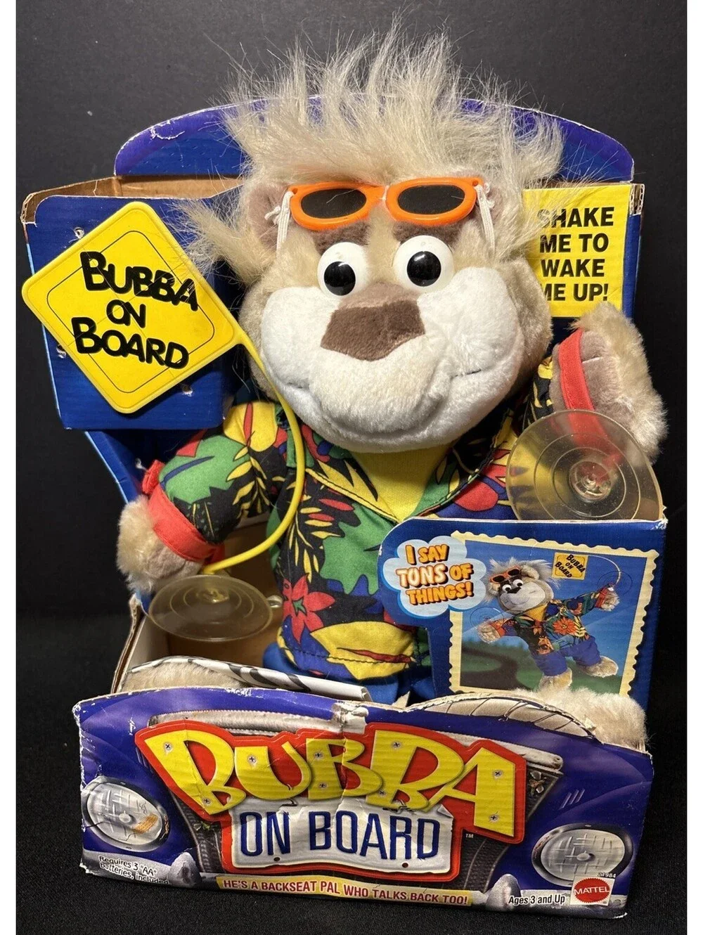 NEW NIB NOS VTG 1998 Mattel Bubba on Board Talking Bear Works Suction Cups Paws